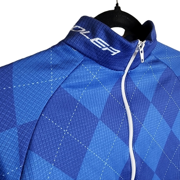 Voler Cycling Full Zip Long Sleeve Jersey Blue Argyle Harlequin Plaid Small - Picture 9 of 12